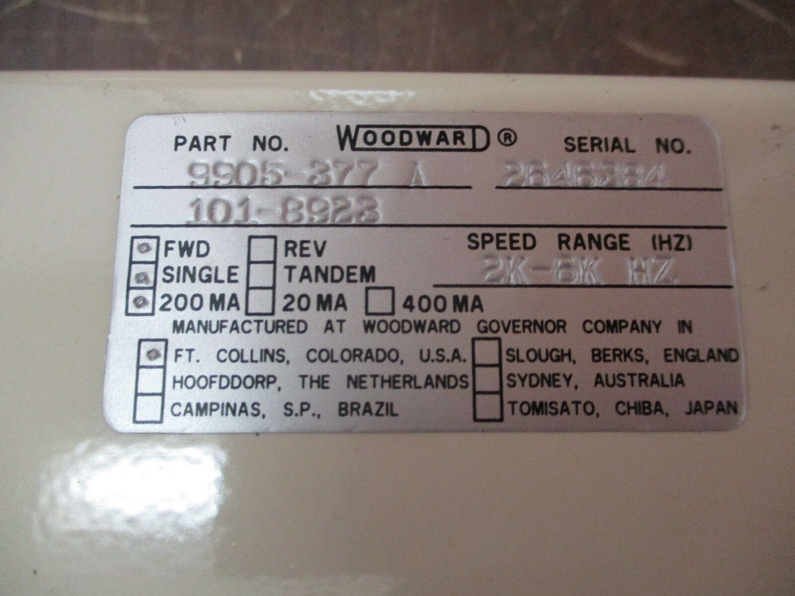 Woodward 2301A Load Sharing & Speed Control 9905-377A Speed: 2K-6K Hz FWD Single