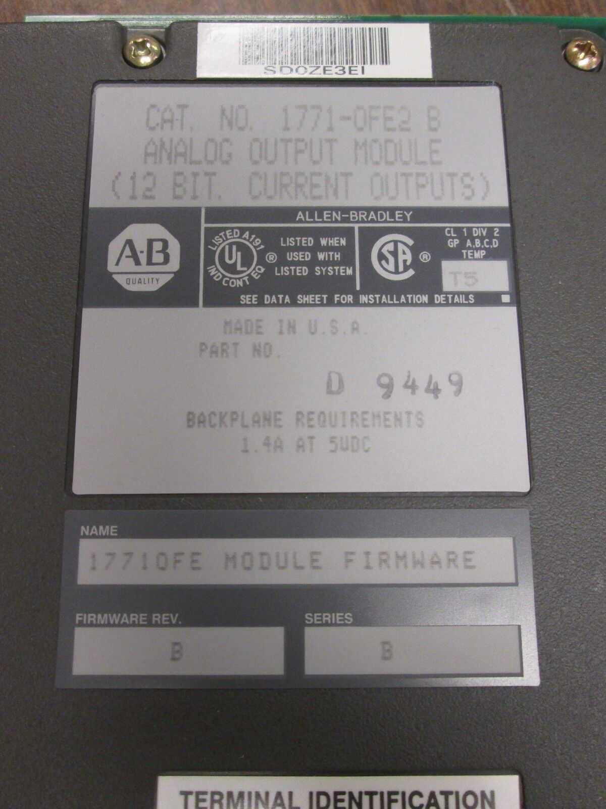 Allen-Bradley Analog Output Module 1771-OFE2 B 12-Bit Rev. B Ser. B 1.4A @ 5VDC