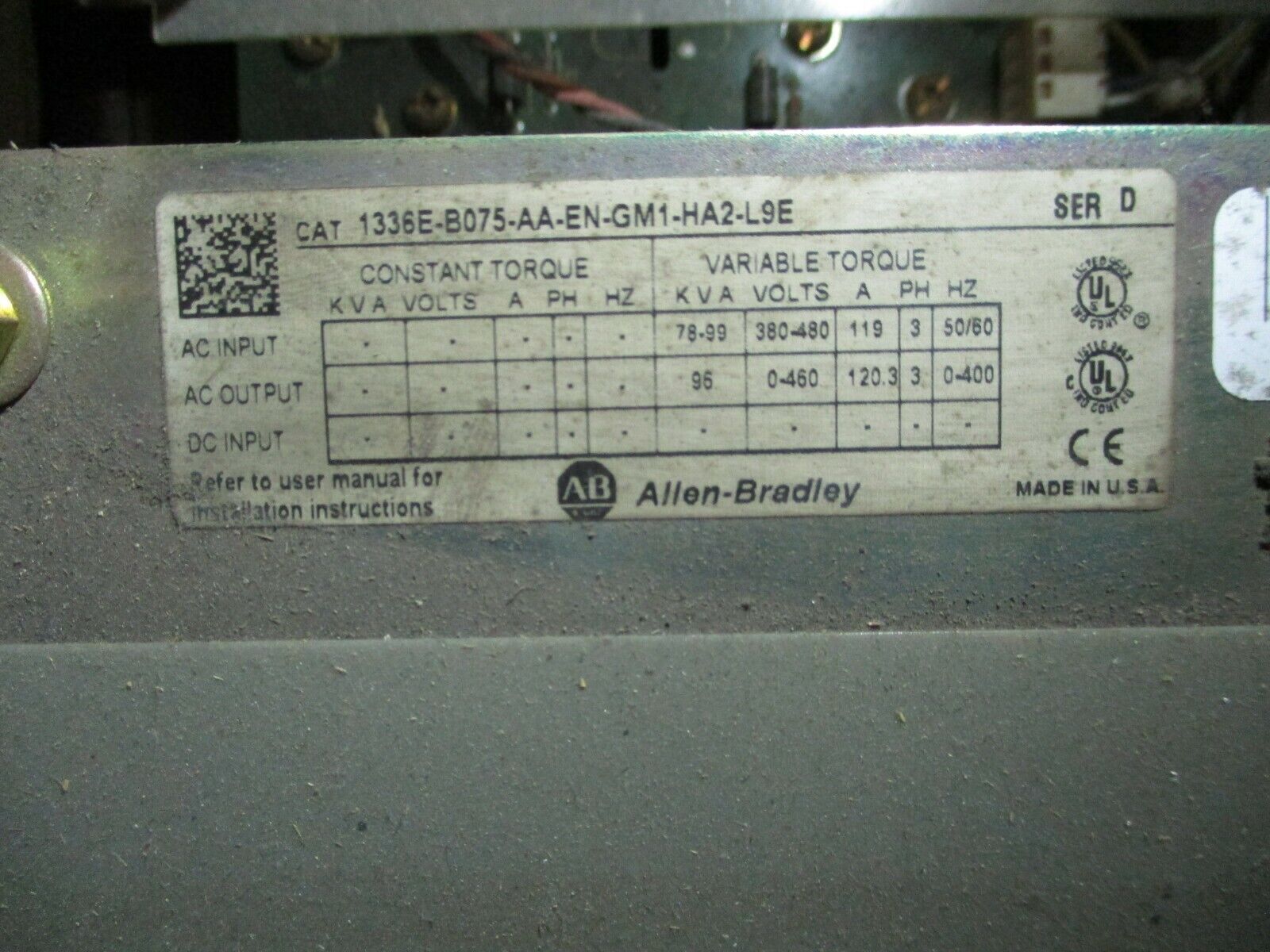 Allen-Bradley 1336 Impact AC Drive 1336E-B075-AA-EN-GM1-HA2-L9E 75HP Used