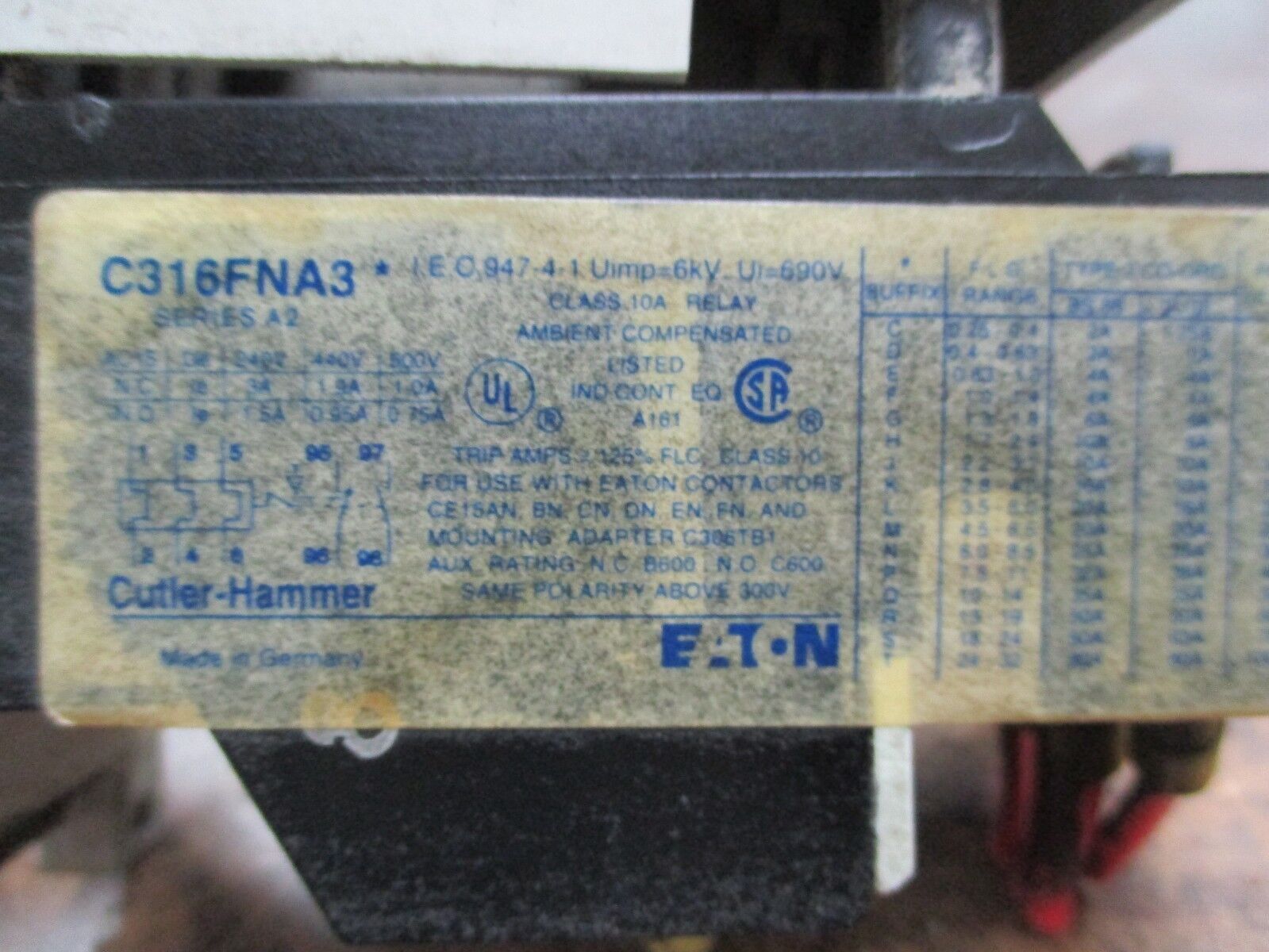 Cutler-Hammer Solid State Overload C316FNA3 Trip: 1.7-2.4A w/ Din Rail Adapter