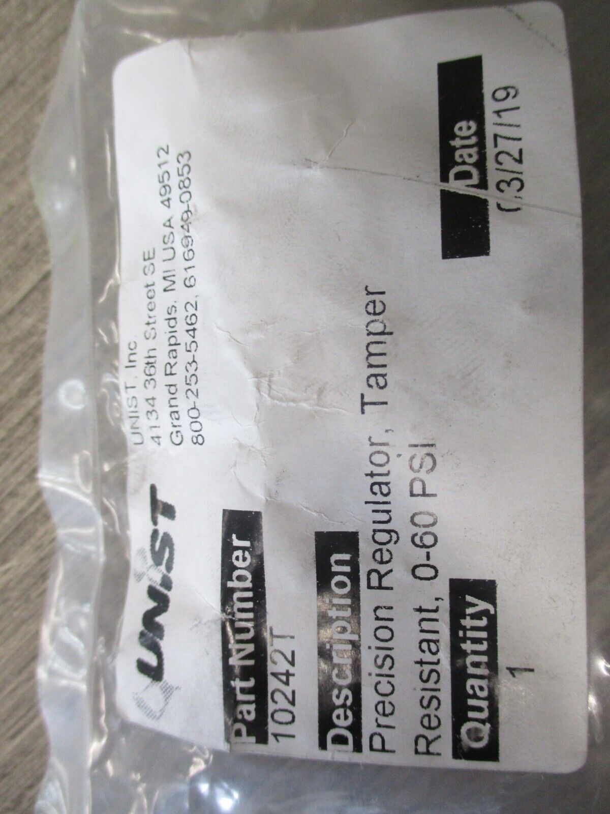 Unist Precision Regulator 10242T 0-60 PSI Tamper Resistant New Surplus