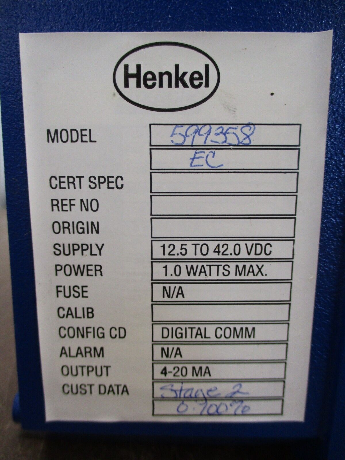 Henkel / Foxboro Intelligent Transmitter 599358 EC 12.5-42.0VDC 1W New Surplus