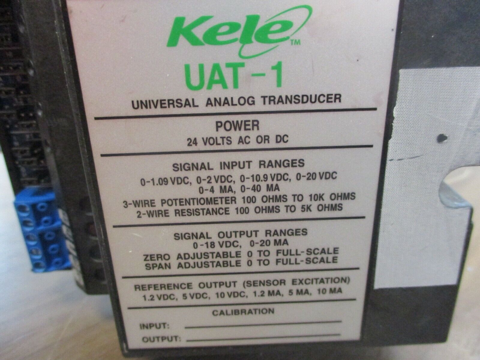 Kele Universal Analog Transducer UAT-1 Power: 24V AC/DC Used