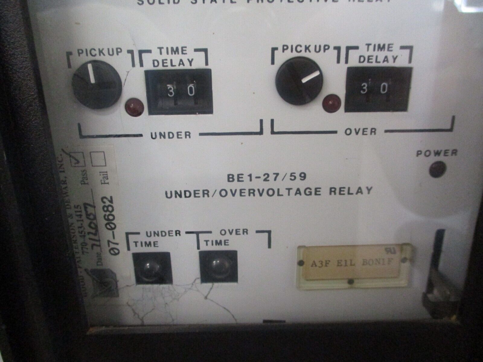 Basler Electric BE1-27/59 Under/Overvoltage Relay A3F E1L B0N1F Used