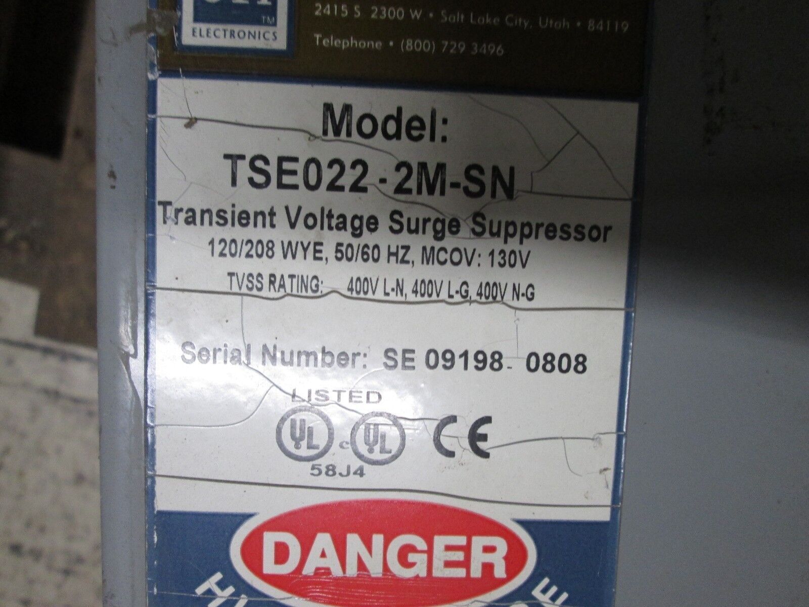 EFI Titan Series Surge Suppressor TSE022-2M-SN 120/208Y Used