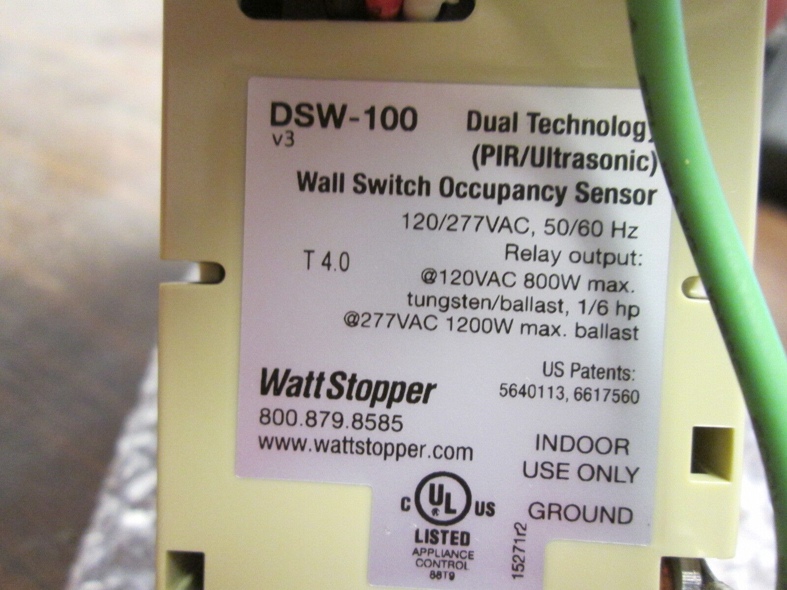 The Watt Stopper Dual Tech Wall Switch Sensor DSW-100-I Single Relay 120/277V