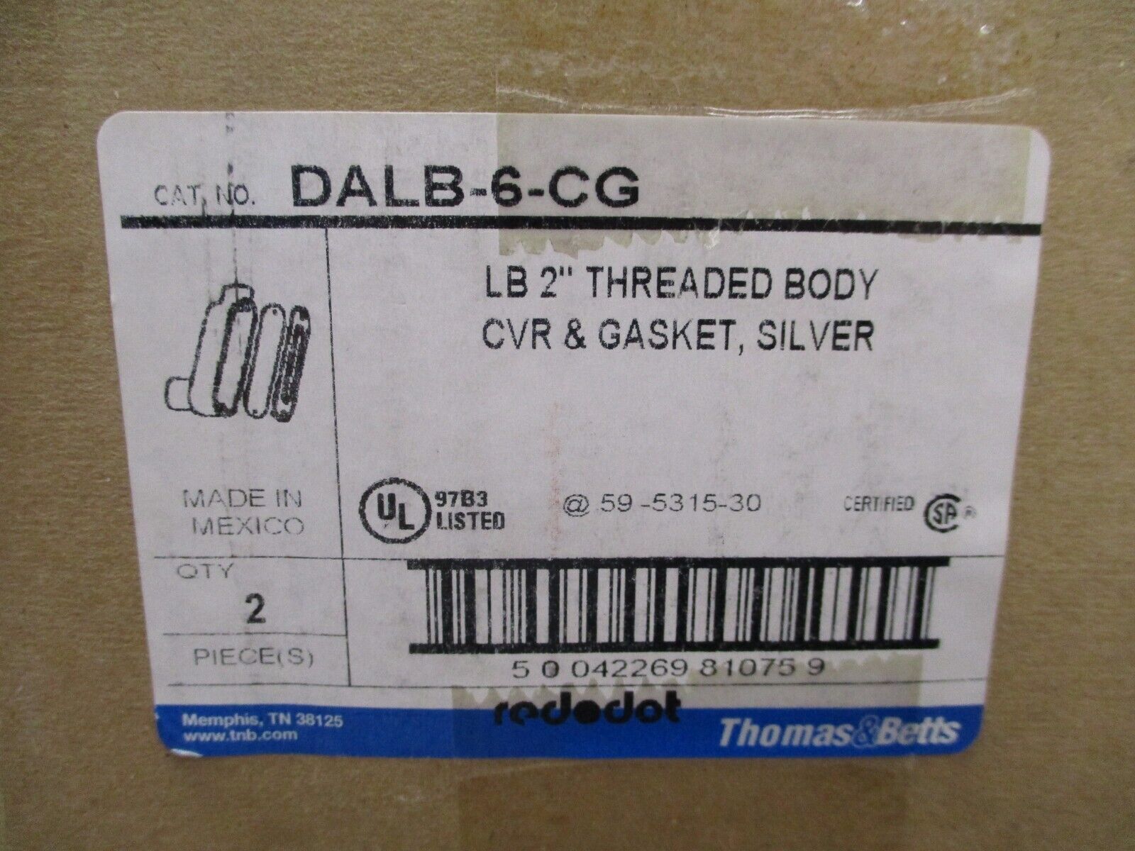 Thomas & Betts Red Dot LB 2" Conduit Body DALB-6-CG w/ Cover & Gasket *Box of 2*