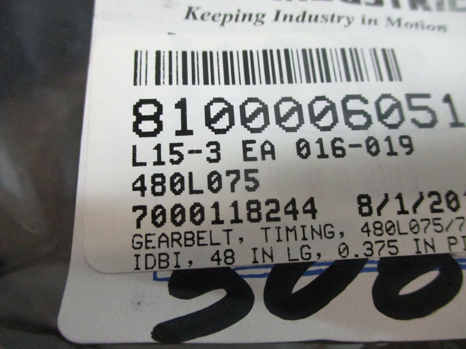 Motion Industries Timing Belt 480L075 New Surplus