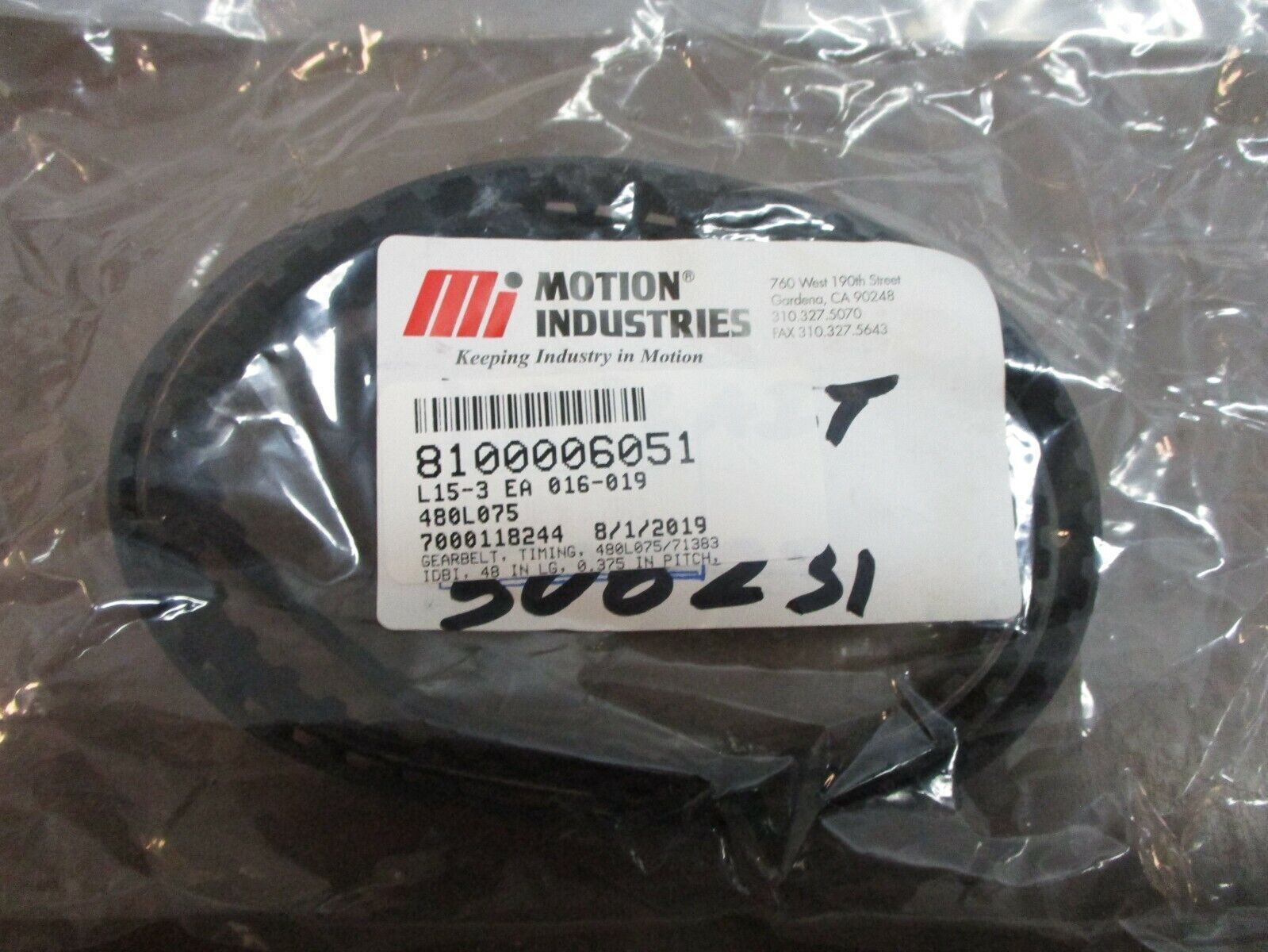 Motion Industries Timing Belt 480L075 New Surplus