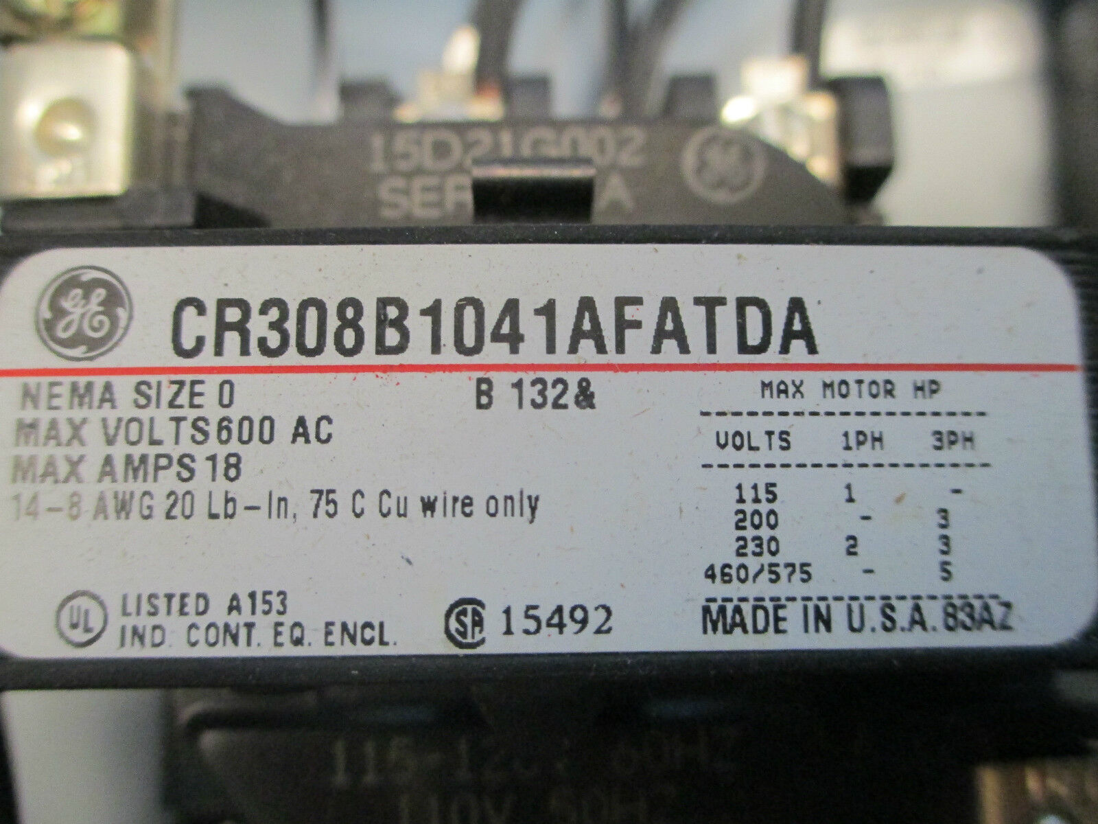 GE Combination CR308B1041AFATDA, Size 0 Non-Fused Disconnect 3P, New Surplus