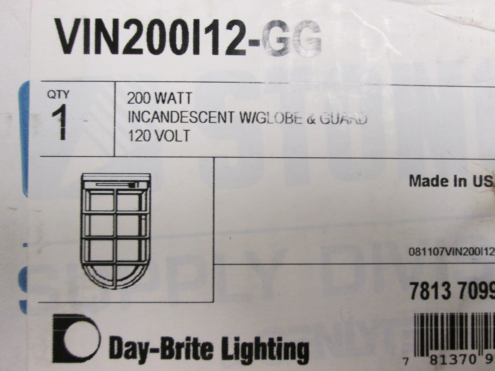 Day-Brite Lighting Incandescent Light w/ Globe & Guard VIN200I12-GG
