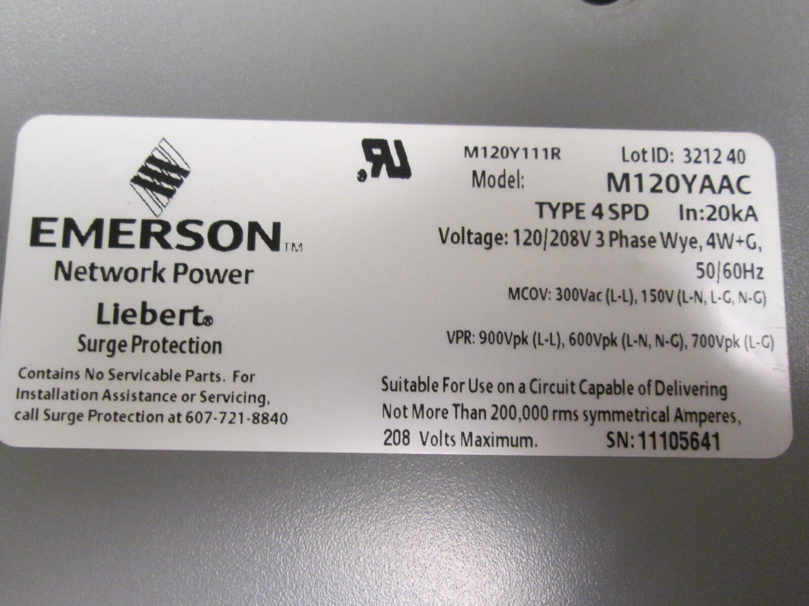 Liebert LM Surge Suppressor LM100120YANSE 120/208V 3Ph 4W Used