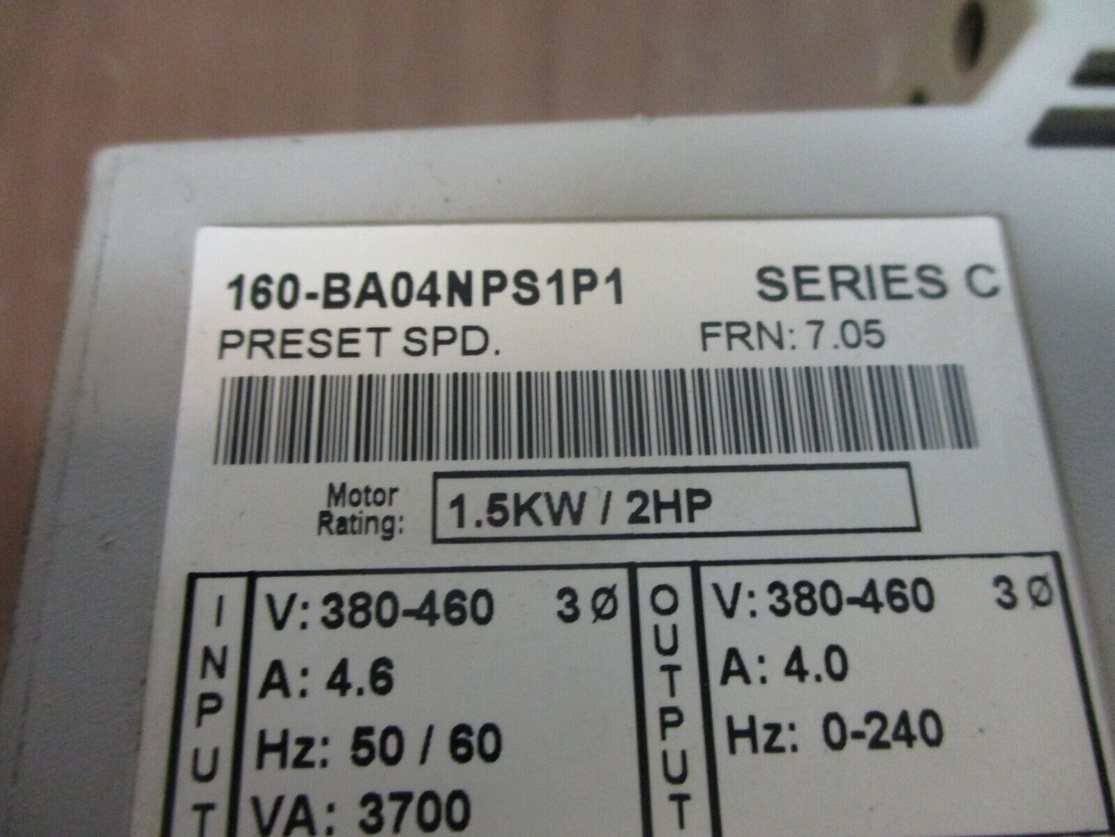 Allen-Bradley Preset Speed Controller 160-BA04NPS1P1 Ser. C FRN: 7.05 2HP Used