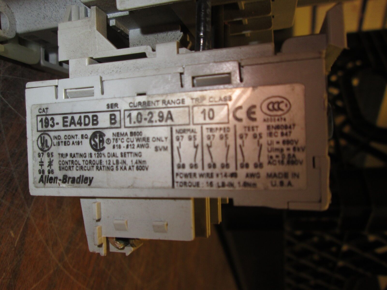 Allen-Bradley Contactor 100-C09*10 193-EA4DB 100-F 600V 25A 120V Coil Used