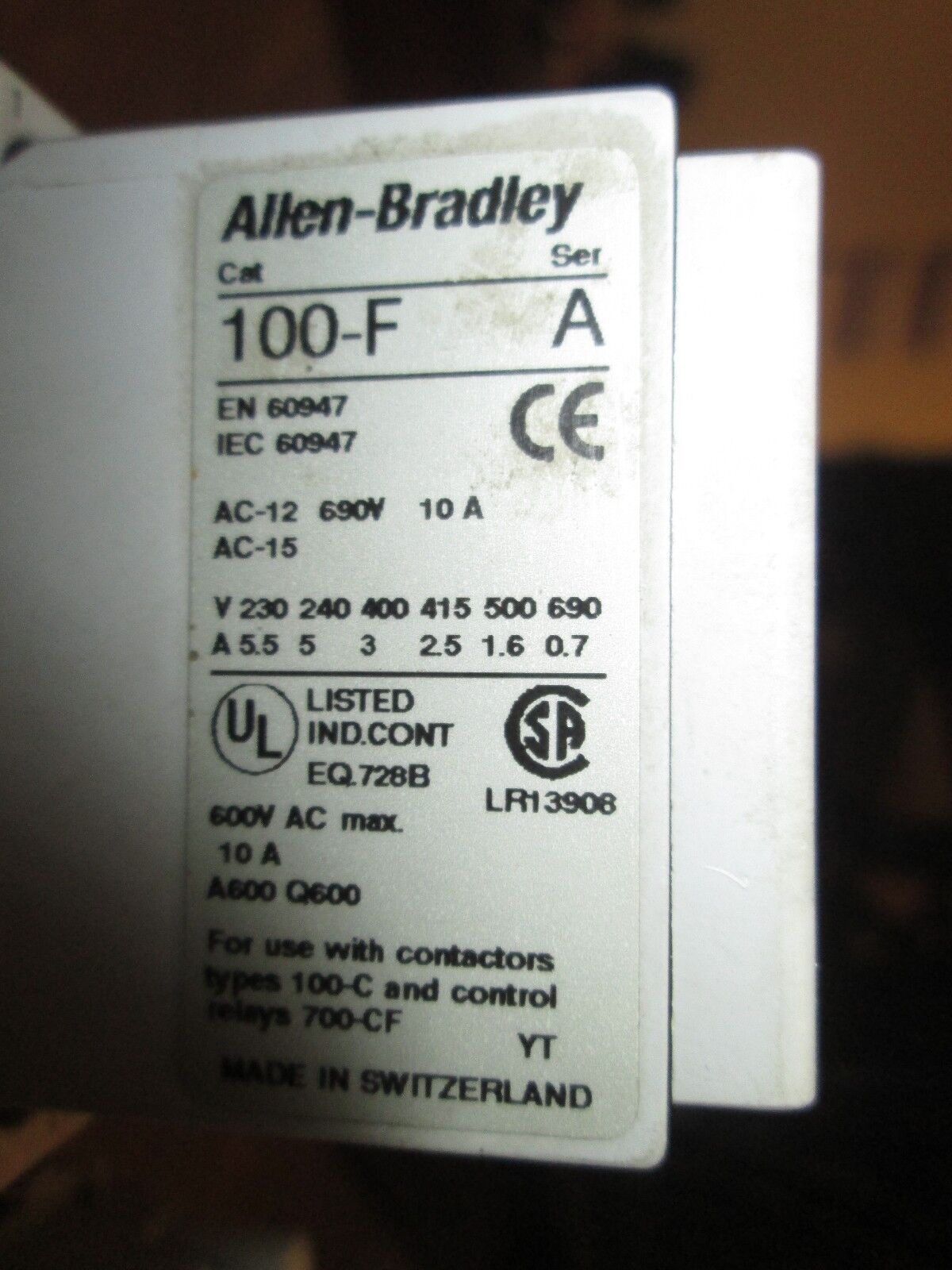 Allen-Bradley Contactor 100-C09*10 193-EA4DB 100-F 600V 25A 120V Coil Used