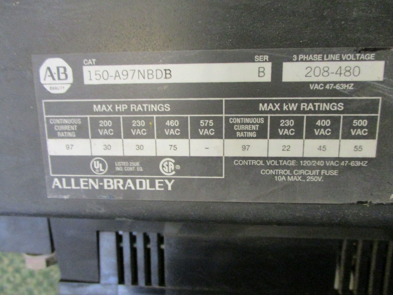 Allen-Bradley SMC Plus Soft Start 150-A97NBDB 75HP 95A 208-480V 47-63Hz Used