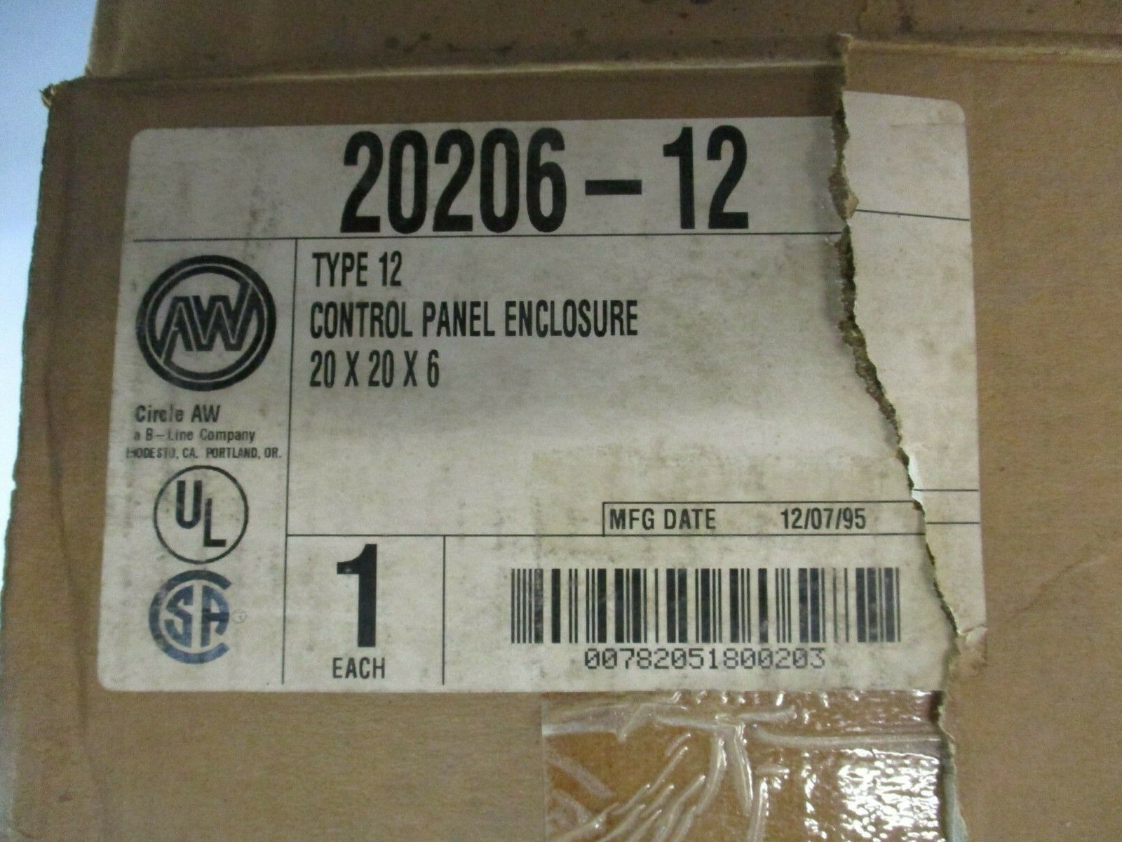 Circle AW Control Panel Enclosure 20206-12 Size: 20x20x6" Type 12 New Surplus
