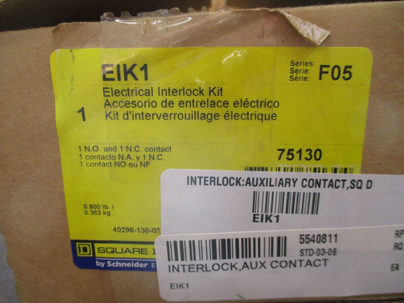Square D Electrical Interlock Kit EIK1 Ser. F05 1 N.O. 1 N.C. New Surplus