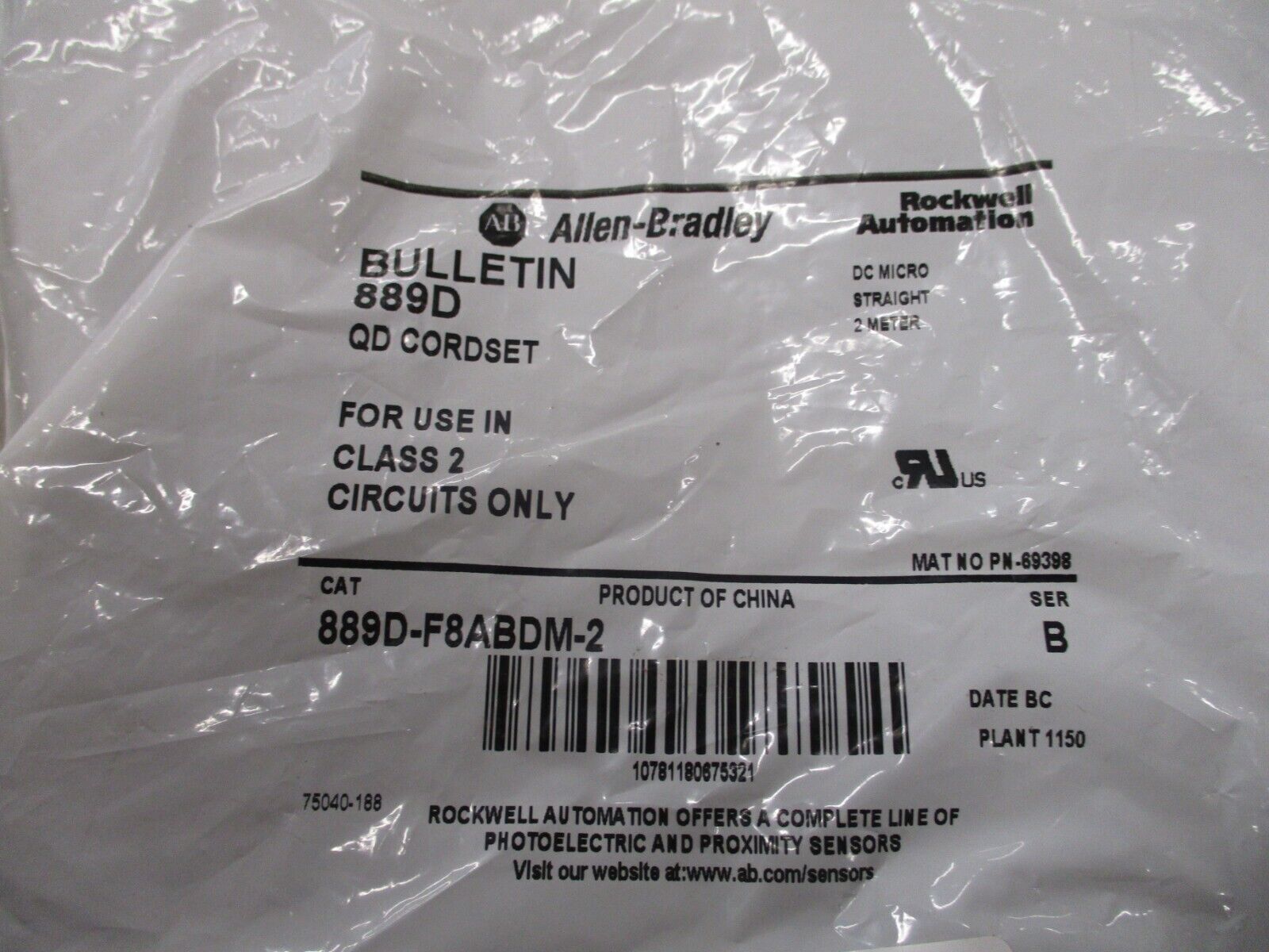 Allen-Bradley QD Cordset 889D-F8ABDM-2 Ser.B 2 Meter DC Micro New Surplus
