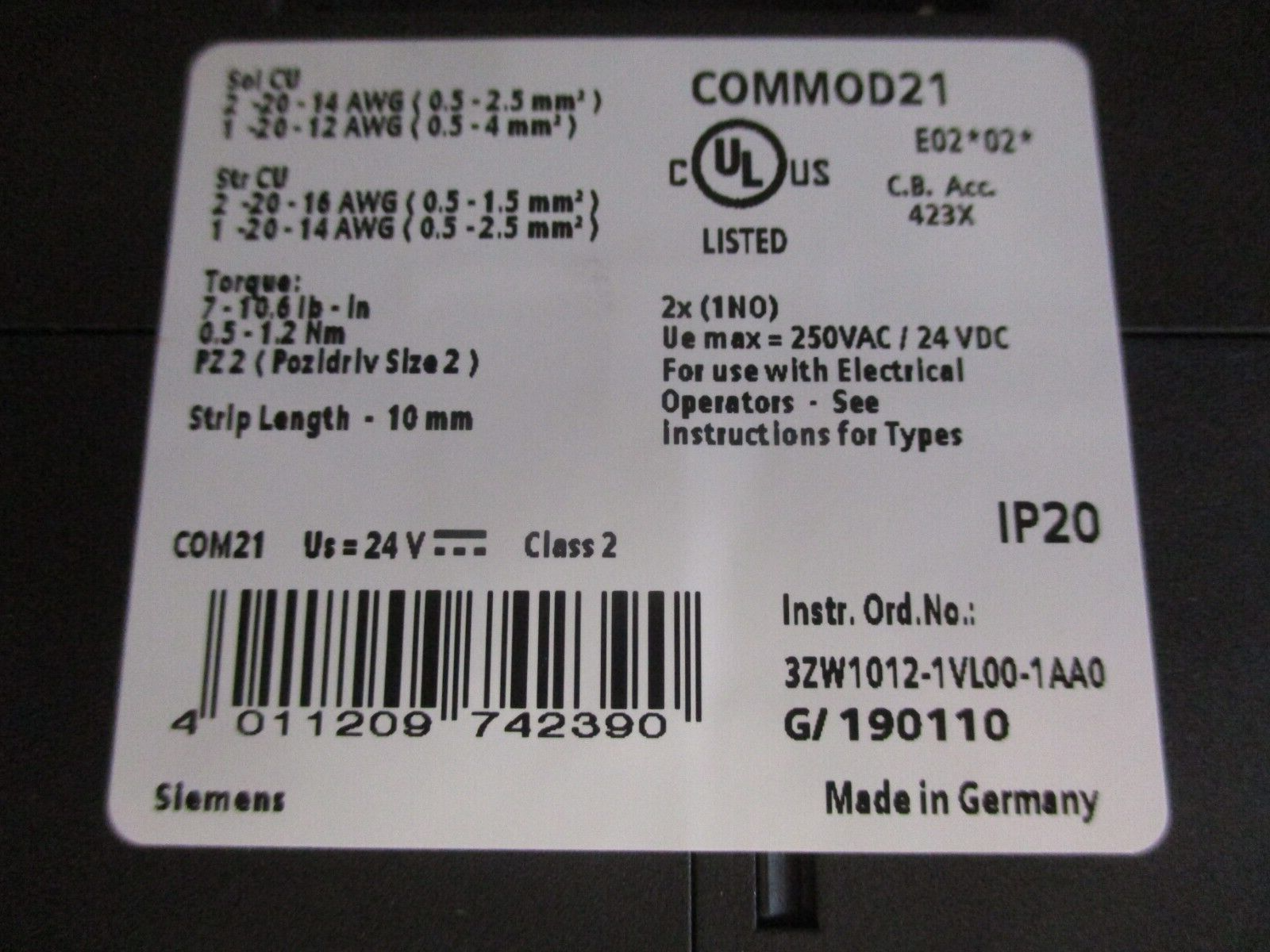 Siemens COM21 Module 3VL9000-8AV00 Release 2 Used
