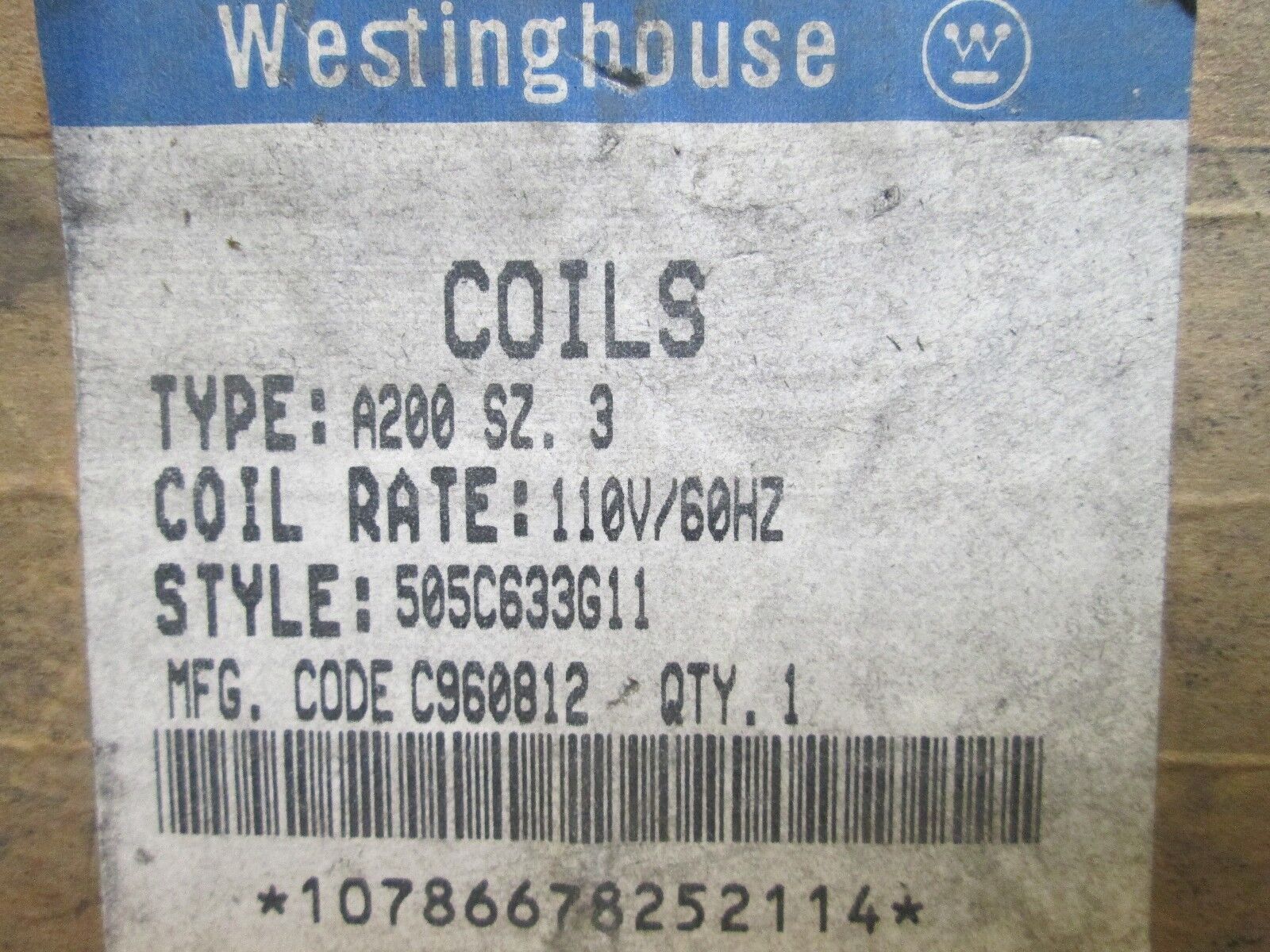 Westinghouse Coil 505C633G11 110V 60Hz Type A200 Size 3 New Surplus