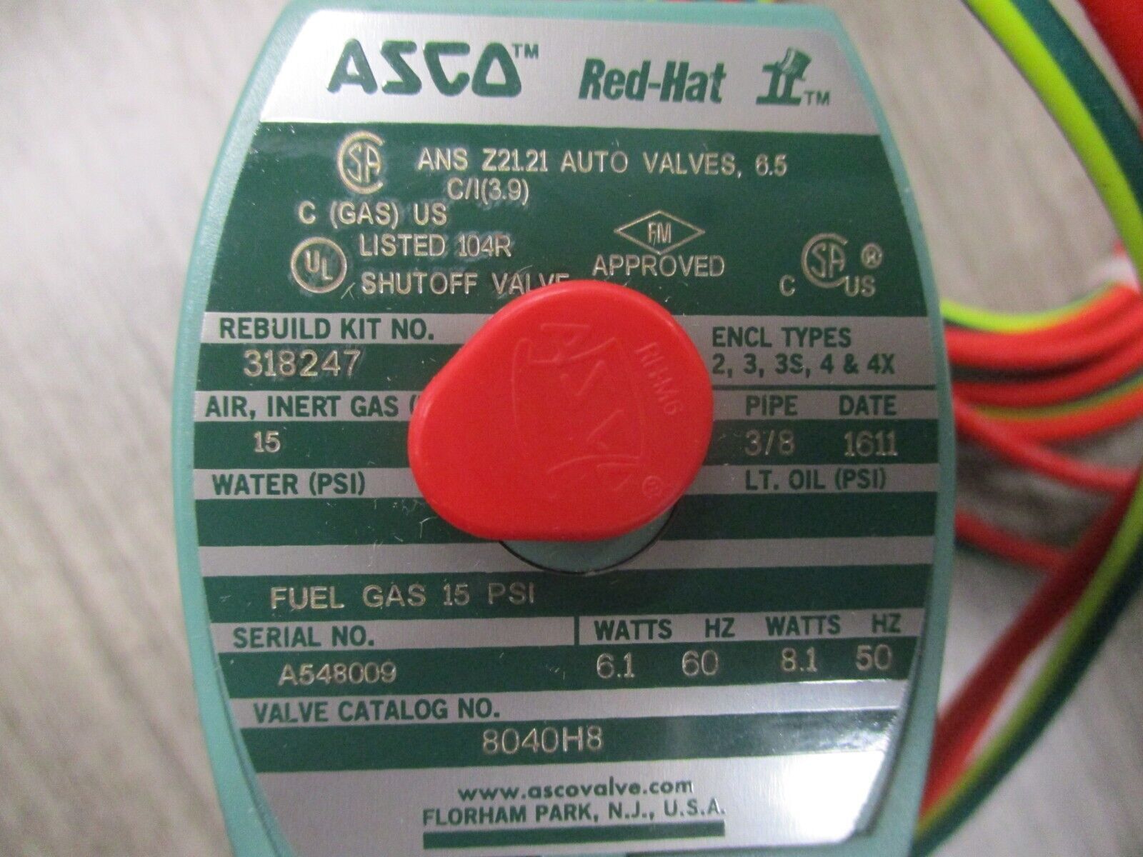 Asco Red-Hat Solenoid Valve 8040 H8 120V Coil New Surplus