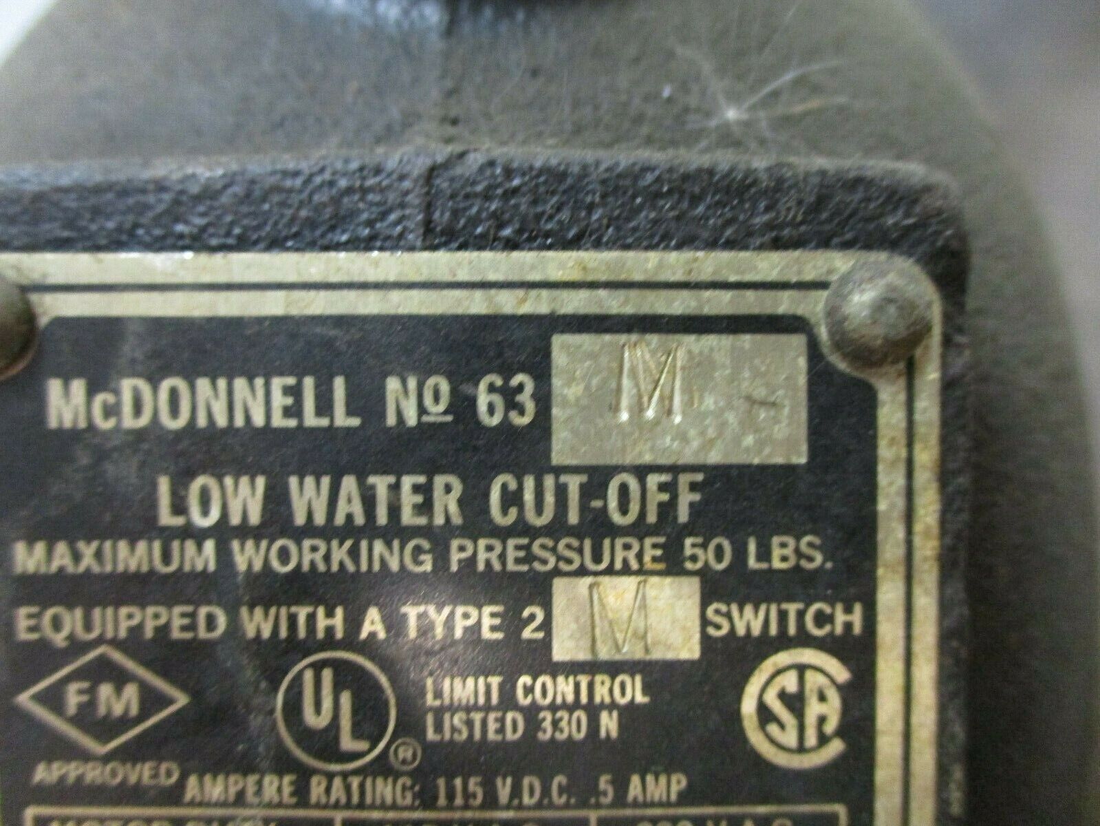 ITT Low Water Cut-Off 63M 115-230V 60Hz w/ Type 2M Switch Used