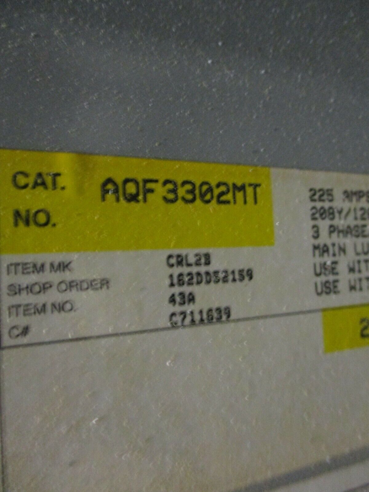 GE Main Lug Breaker Panel AQF3302MT 225A Max 208Y/120 3Ph 4W Used