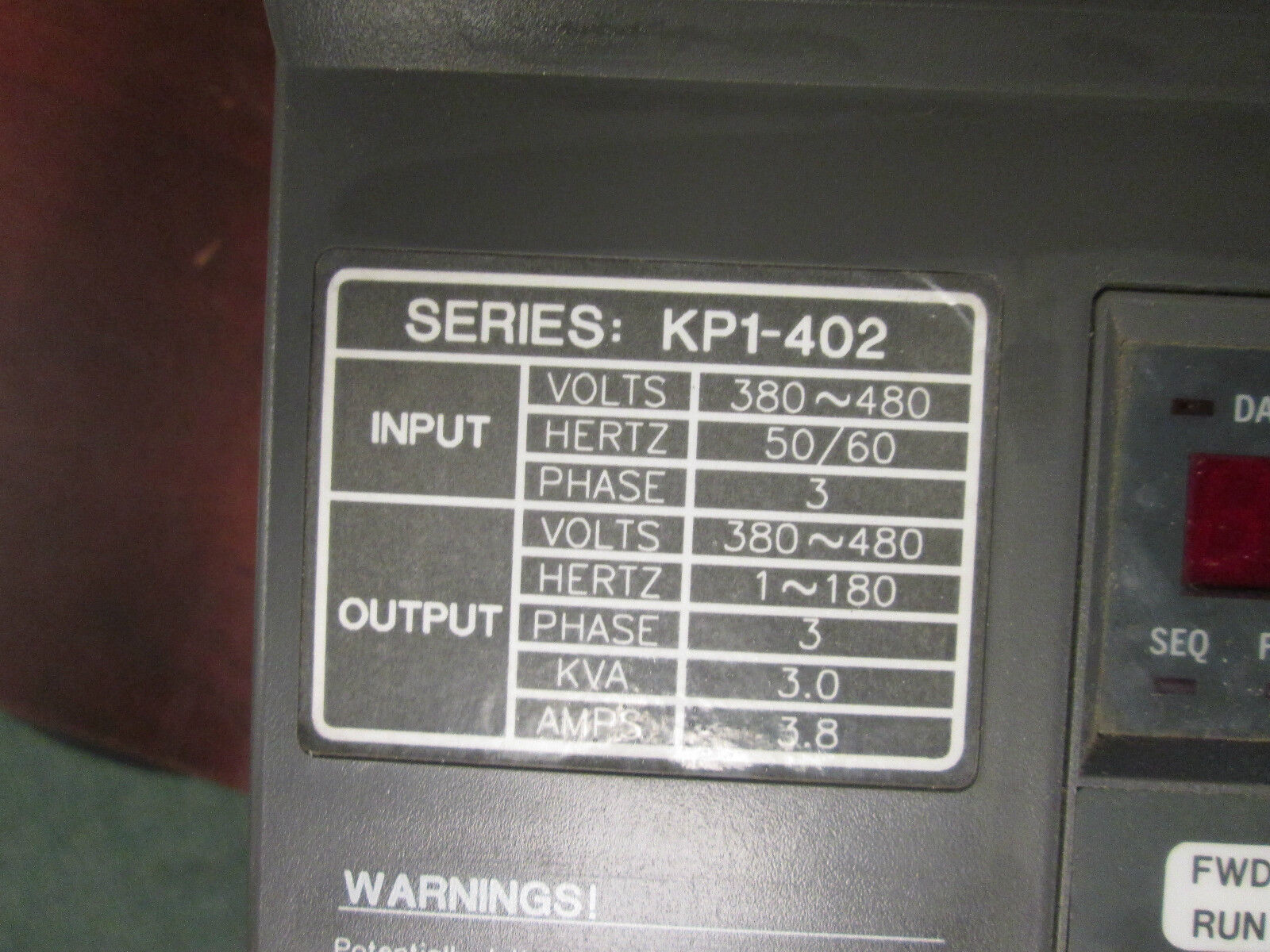 Motortronics K Plus AC Drive KP1-402 3KVA 3Ph In: 380-480V Out: 380-480V 3.8A