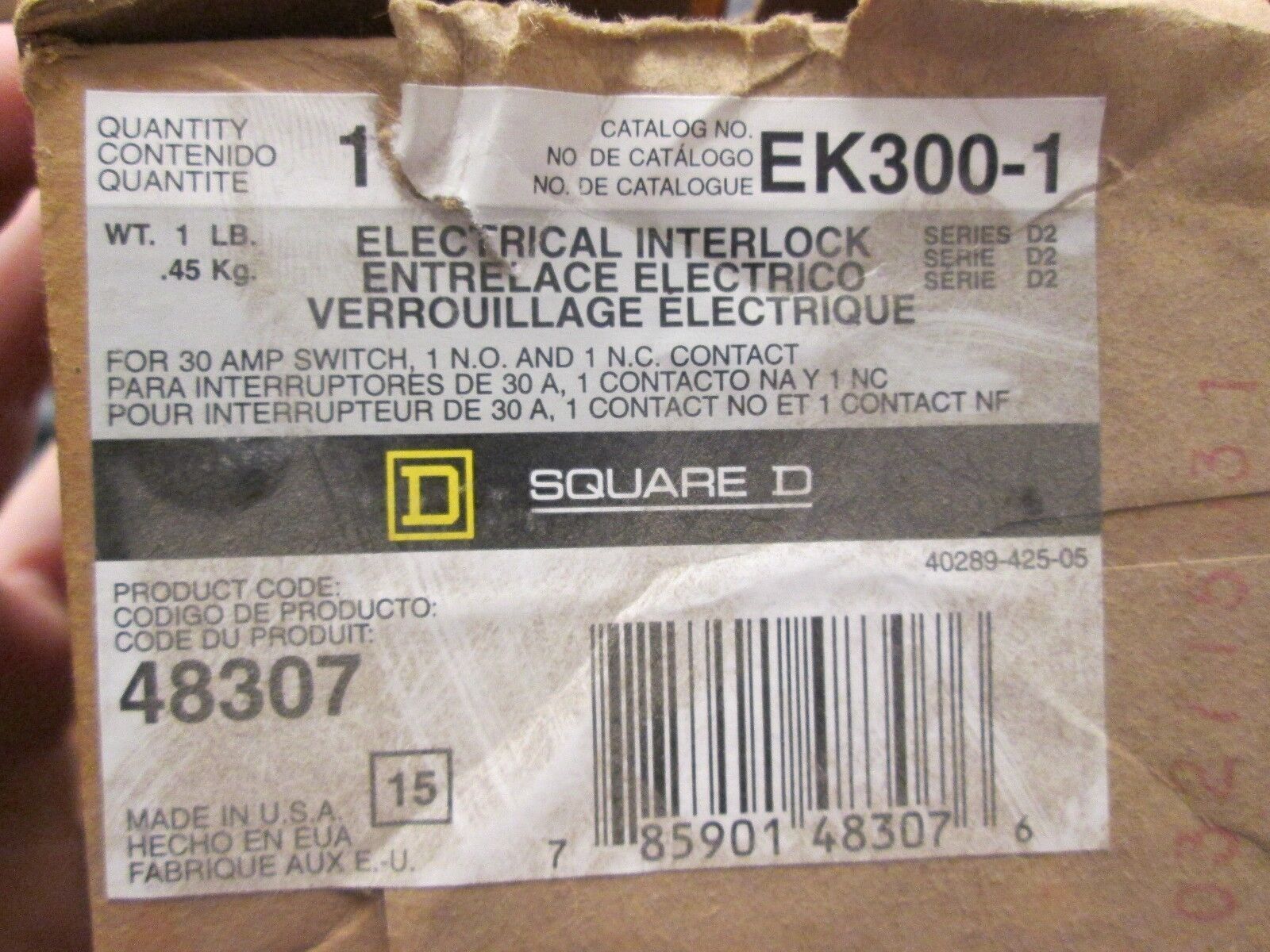 Square D Electrical Interlock EK 300-1 30A 1 N.O. 1 N.C. New Surplus