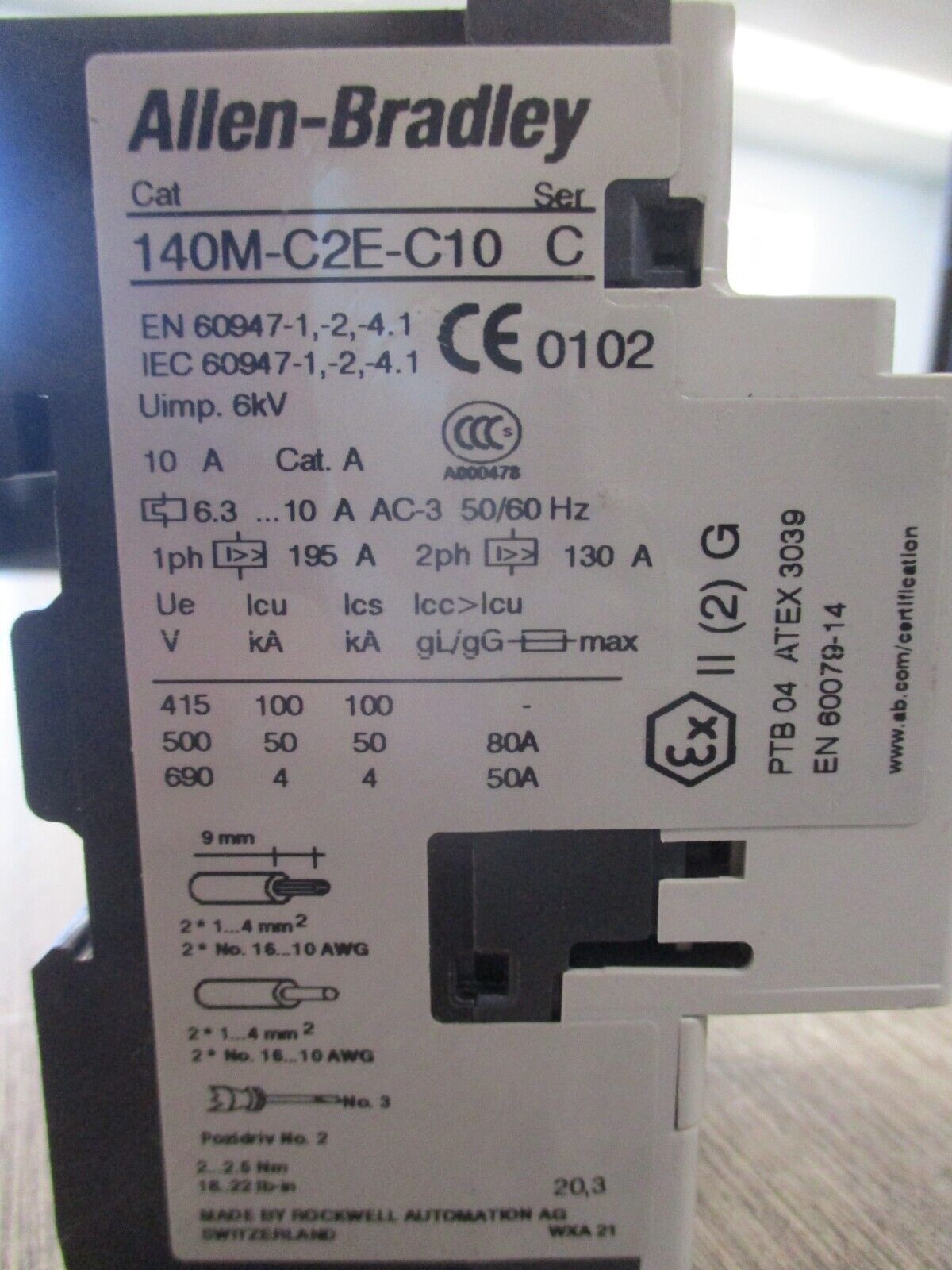 Allen-Bradley Manual Motor Protector 140M-C2E-C10 Trip : 6.3-10A Used