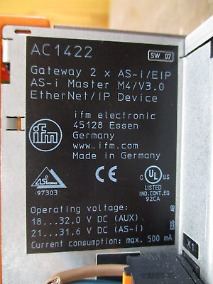 IFM AS-i Ethernet/IP Gateway AC1422 *Cracked Cover* Used