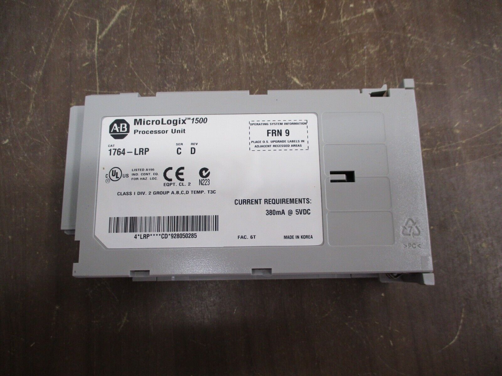 Allen-Bradley MicroLogix 1500 Processor Unit 1764-LRP Ser. C Rev. D FRN 9 Used