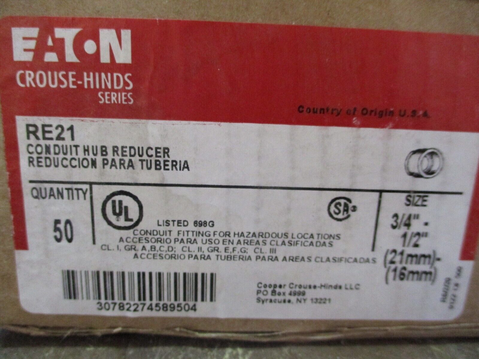 Eaton Conduit Hub Reducer RE21 Size: 3/4" - 1/2" *Box of 36* New Surplus