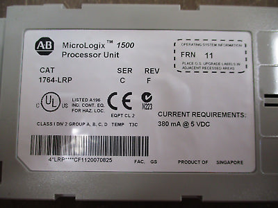 Allen-Bradley MicroLogix 1500 Processor Unit 1764-LRP Ser. C Rev. F FRN 11 Used