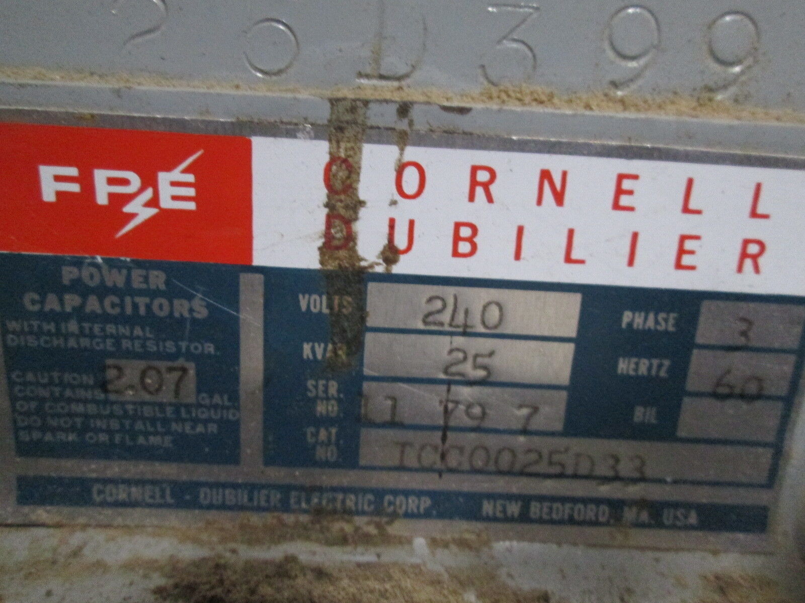 FPE Capacitor Assembly ICC3075D33 75KVAR 240V 3Ph 60Hz Used