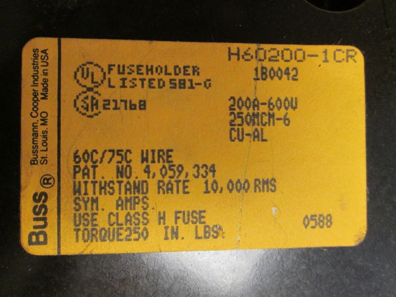 Bussmann Fuse Block H60200-1CR 200A 600V 1P Lot of 3 Used