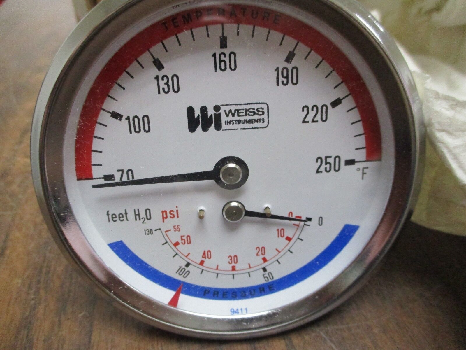 Weiss Instruments Tri-O-Meter CTP30RSX 70-250°F 0-55PSI&FT 1/2"NPT Connection
