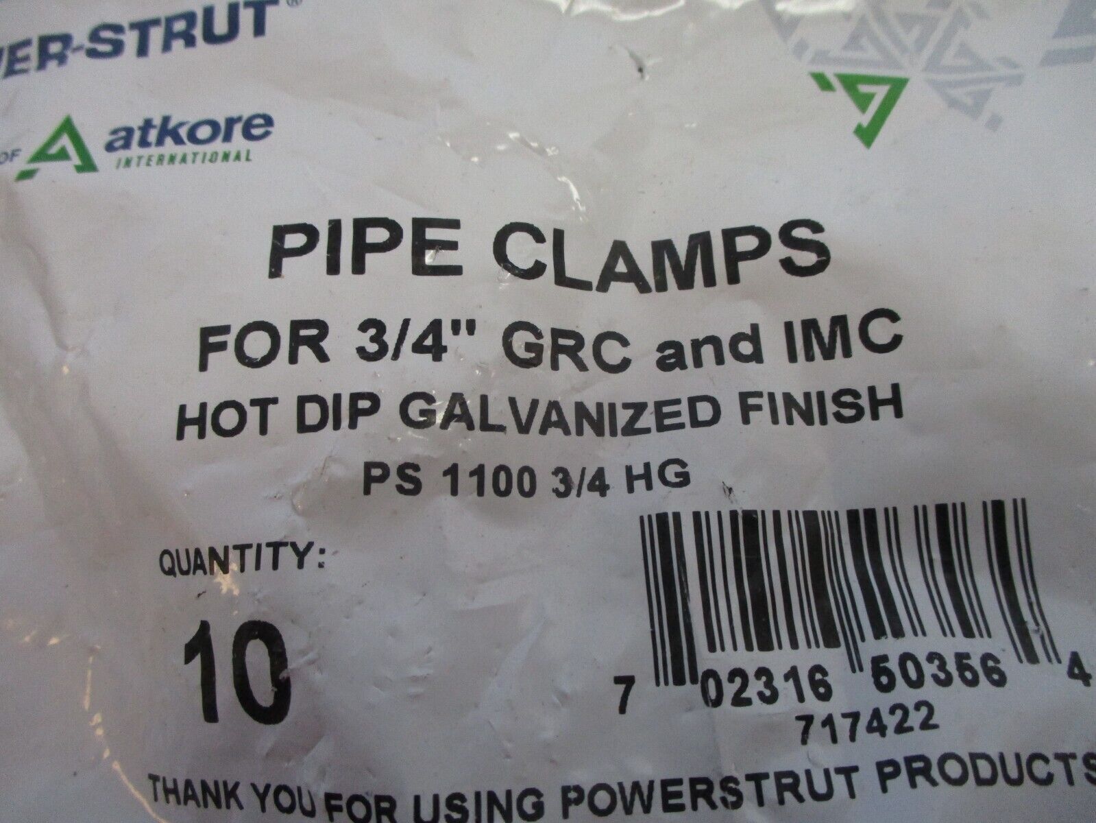 Power-Strut Pipe Clamp PS 1100 3/4 HG For 3/4" GRC and IMC *2 Bags of 10*