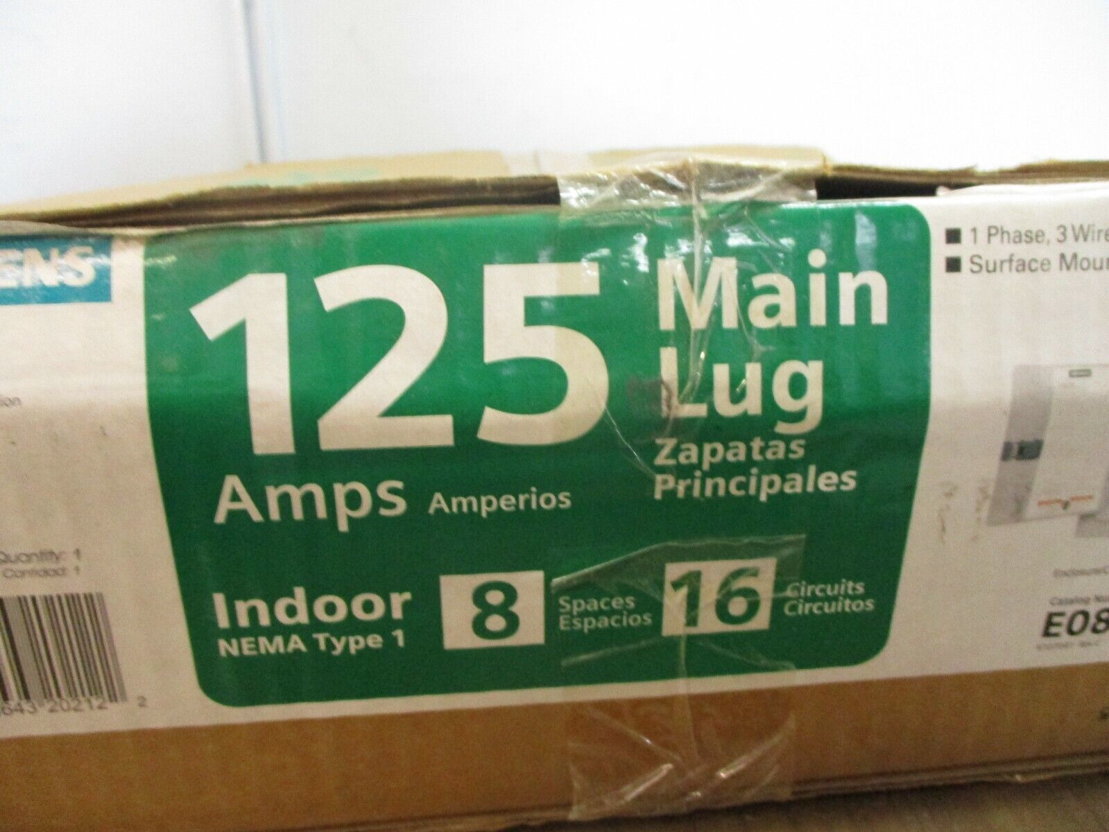 Siemens Main Lug Load Center E0816ML1125S 125A 120/240V 1Ph 8-Space 16-Circuit