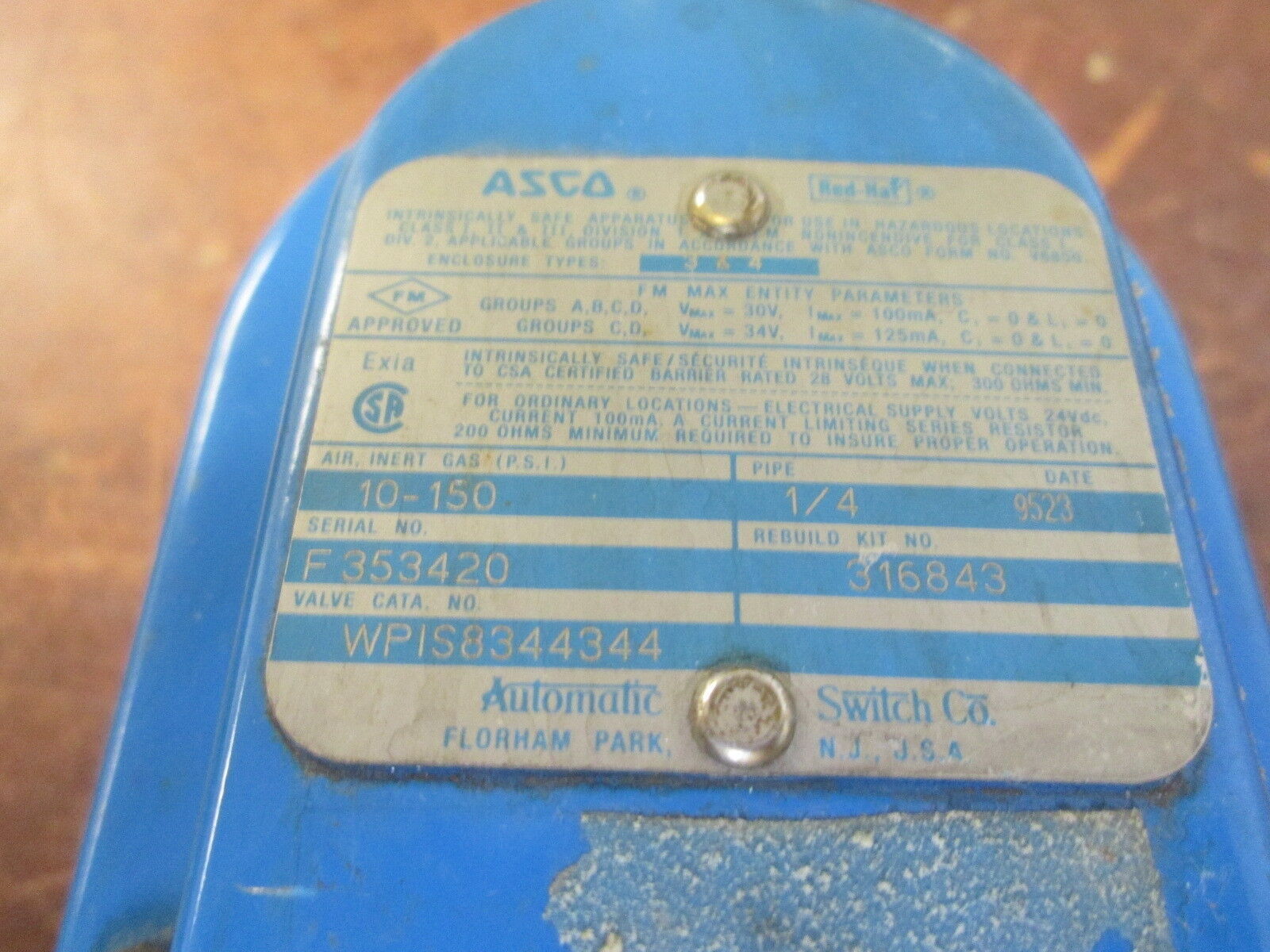 ASCO Red-Hat Solenoid Valve WPIS8344344 1/4" 10-150 PSI Used