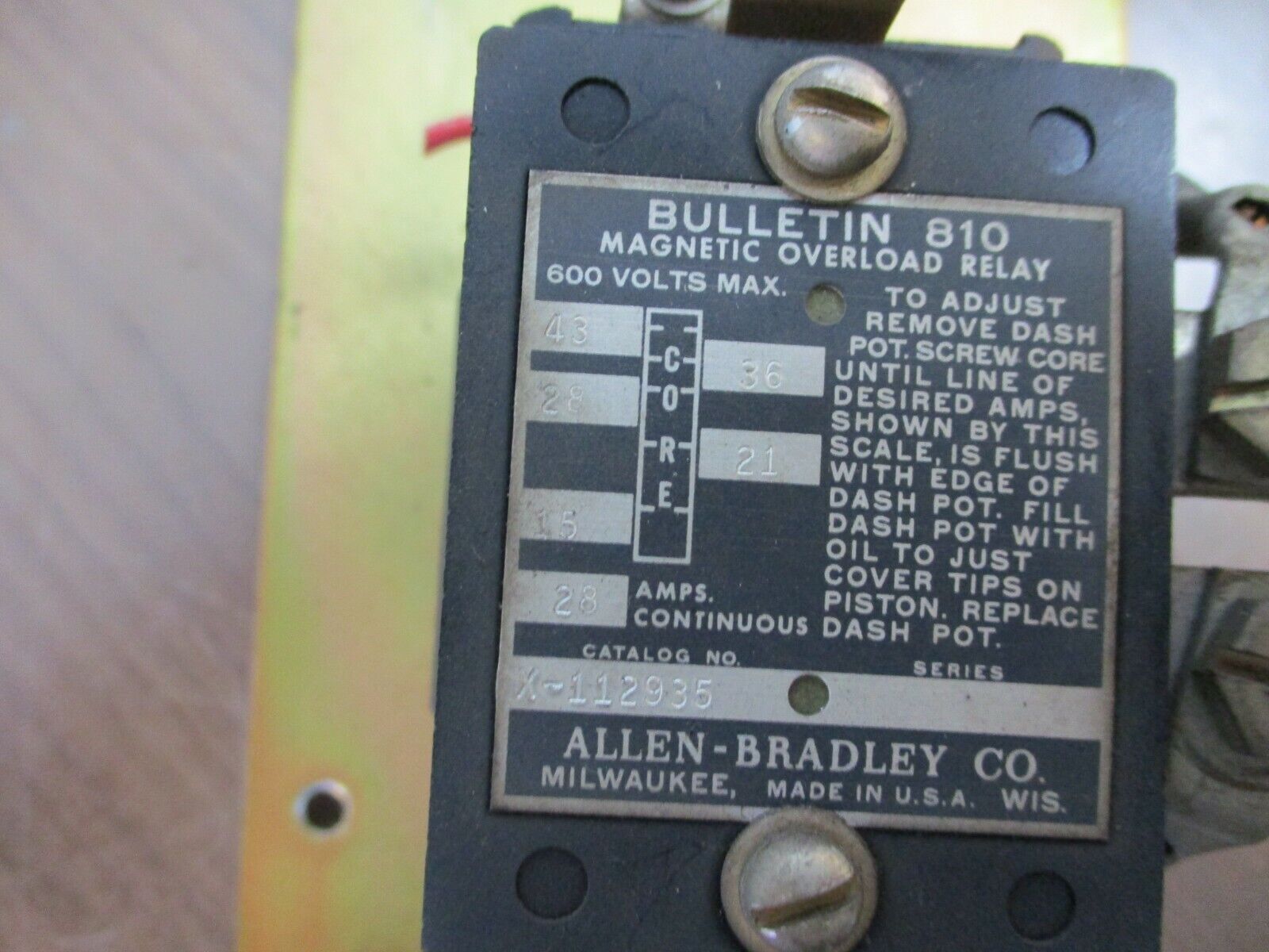 Allen-Bradley, Magnetic Overload Relay, Part #: X-112935 28A, Used