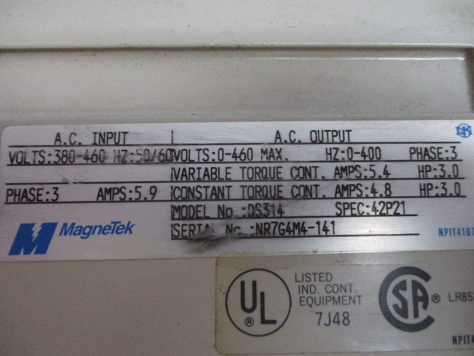 Magnetek GPD 503 AC Drive DS314 42P21 3HP 3Ph Input: 380-460V 50/60Hz 5.9A Used