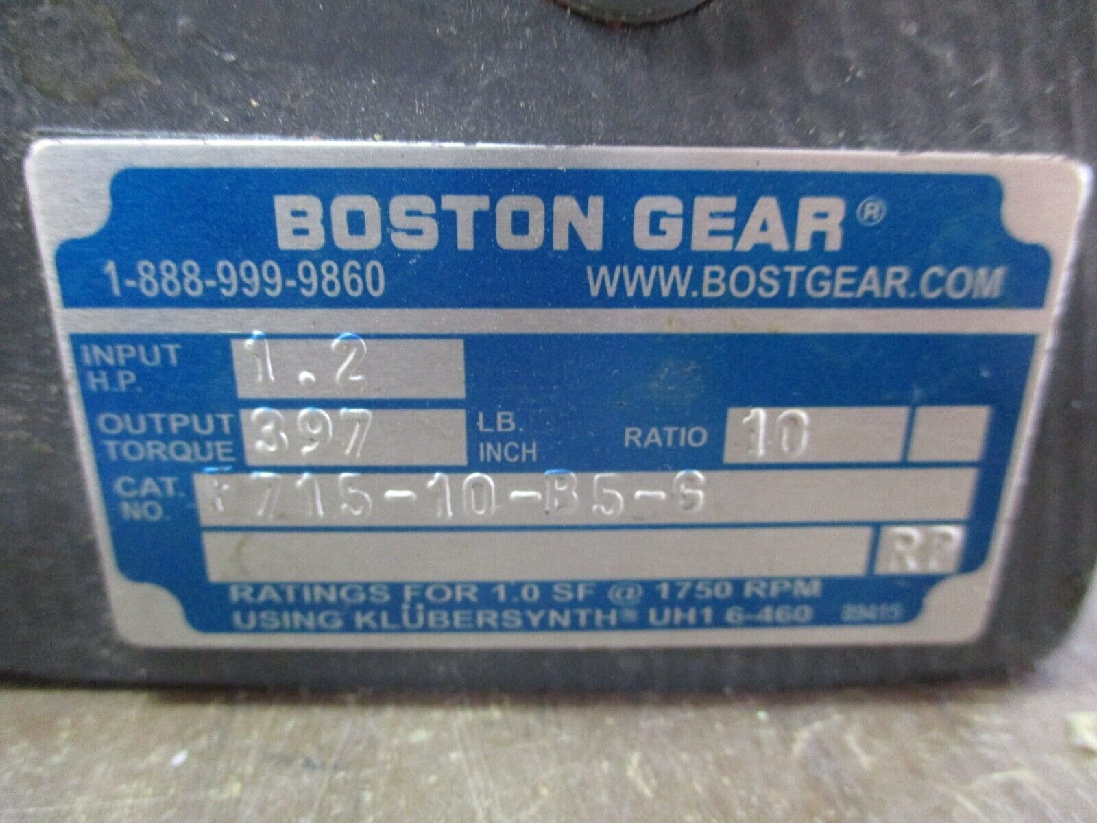 Boston Gear Reducer F715-10-B5-6 1.2HP Ratio 10:1 397 LB-In Torque Out