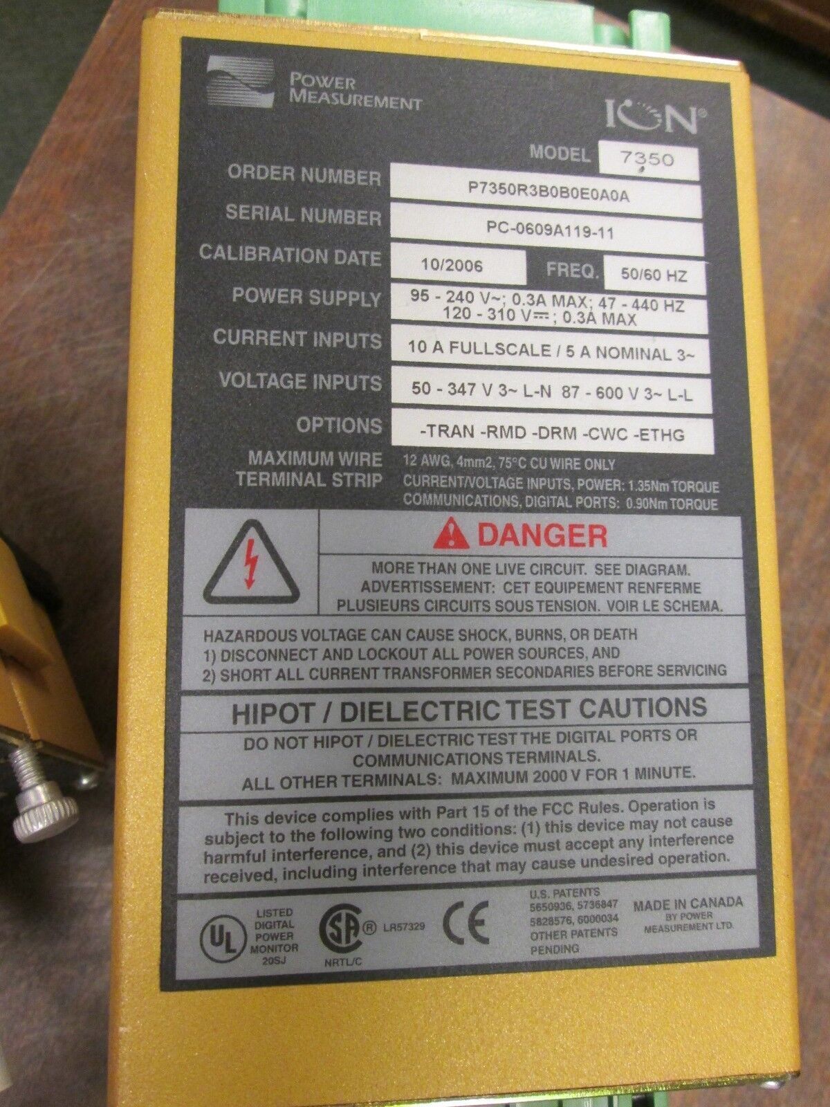 Power Measurement 7350 ION Meter P7350R3B0B0E0A0A 95-240V 0.3A 47-440Hz Used