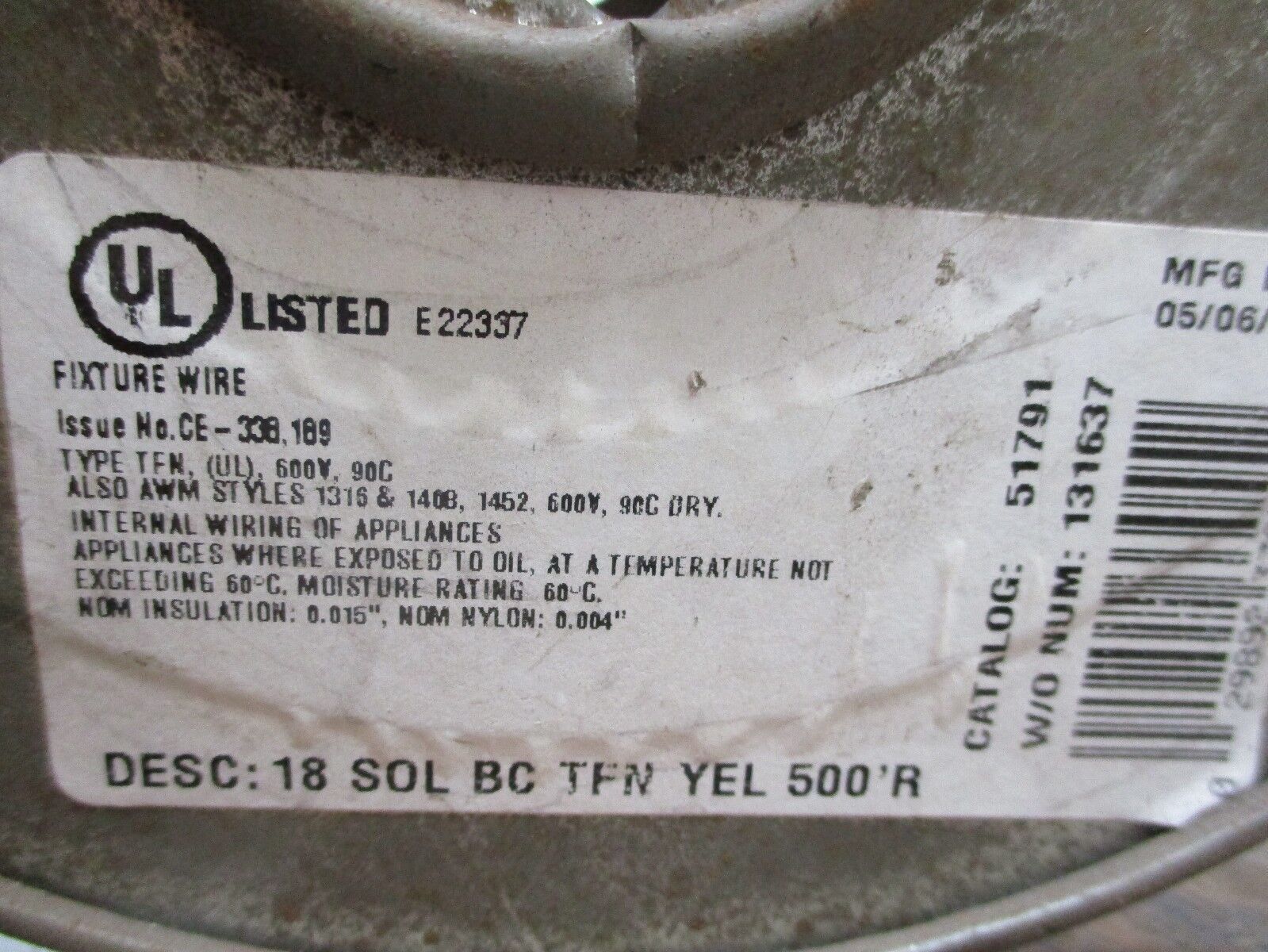 Misc. Brand 18 AWG Wire 51791 Yellow Approx Length: 288 ft New Surplus