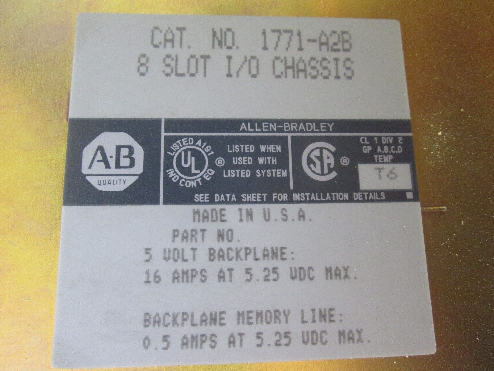 Allen-Bradley I/O Chassis 1771-A2B 8-Slot Used
