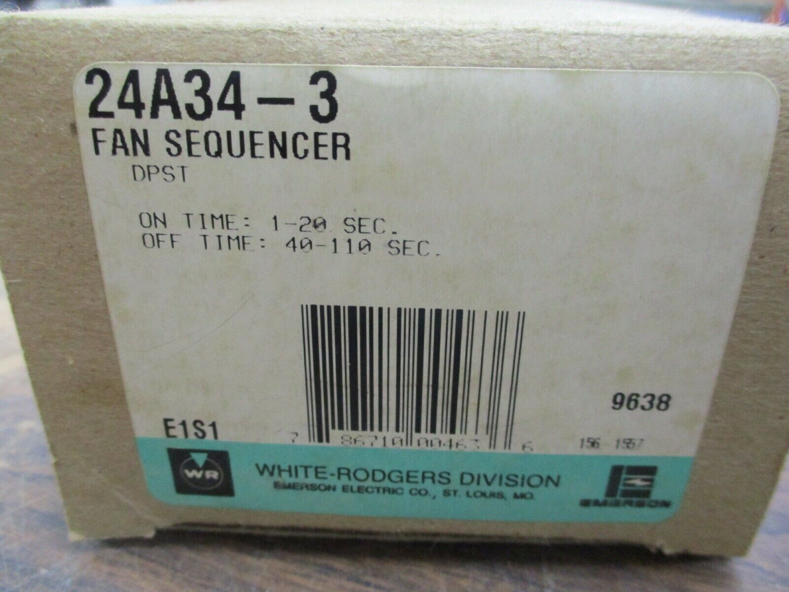 Emerson Fan Sequencer 24A34-3 On Time: 1-20 sec Off Time: 40-110 sec New Surplus