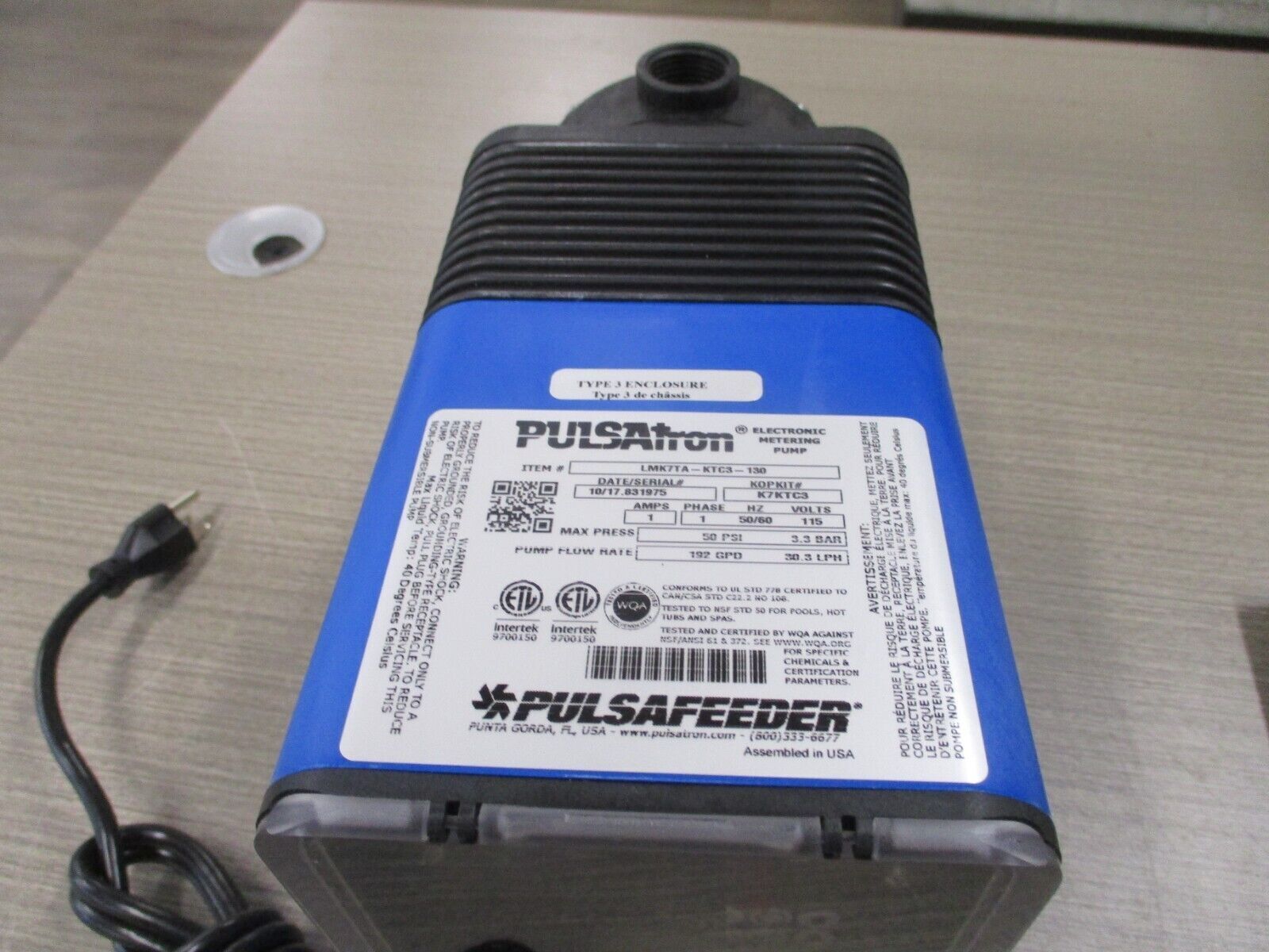 Idex Pulsafeeder MeteringPump LMK7TA-KTC3-130 115V 50/60HZ 1A 192GPD New Surplus