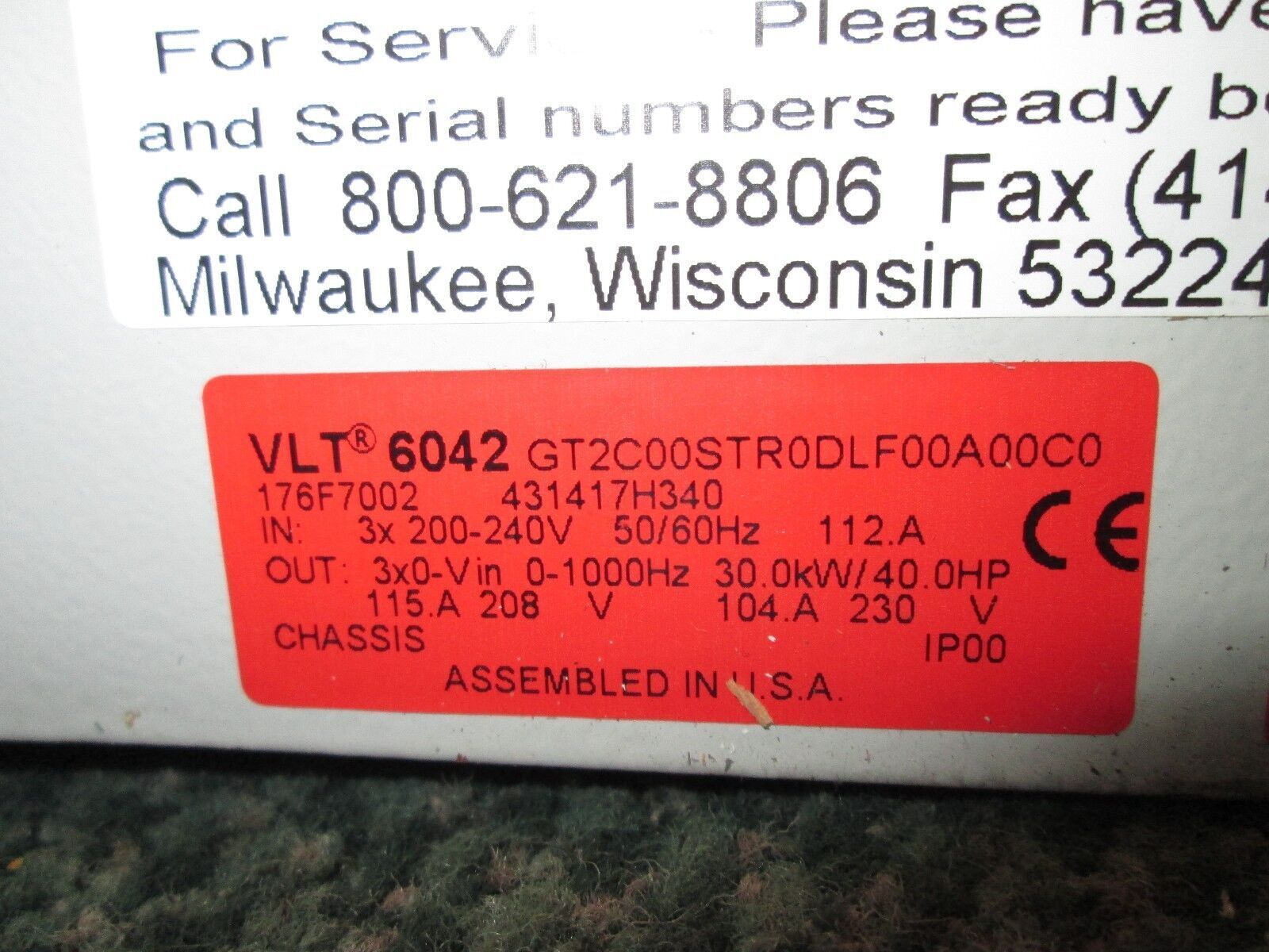 Dan Foss VLT6042 AC Drive 176F7002 40HP 3Ph Used